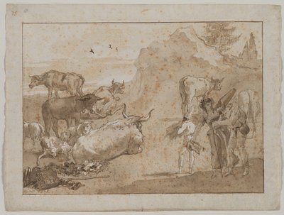 羊と牛、1790年代。 作： Giovanni Domenico Tiepolo
