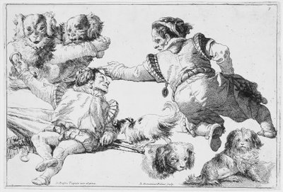 小人と犬の研究、約。 1753年。 作： Giovanni Domenico Tiepolo