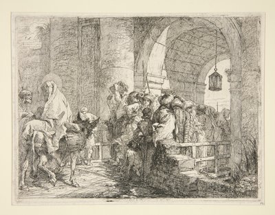 シリーズ Idee pittoresche sopra la fuga in Egitto (Flight into Egypt) より、町の門に聖家族が到着 作： Giovanni Domenico Tiepolo