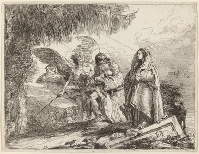 飛行、天使と歩く聖家族 作： Giovanni Domenico Tiepolo