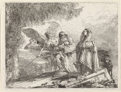 飛行、天使と歩く聖家族 作： Giovanni Domenico Tiepolo