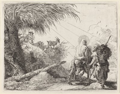 飛行、右側の聖家族、左側を見ているジョセフ 作： Giovanni Domenico Tiepolo