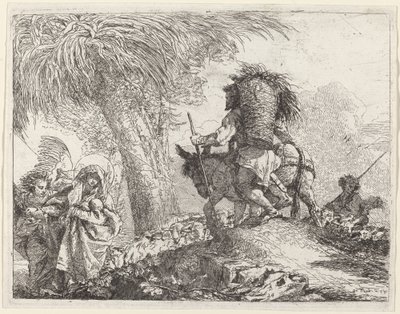 The Flight、右がジョセフ、左がメアリーとエンジェル 作： Giovanni Domenico Tiepolo