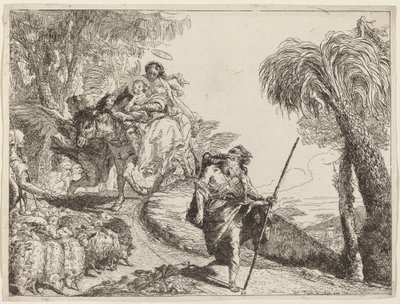 フォアグラウンドでのジョセフとの飛行 作： Giovanni Domenico Tiepolo