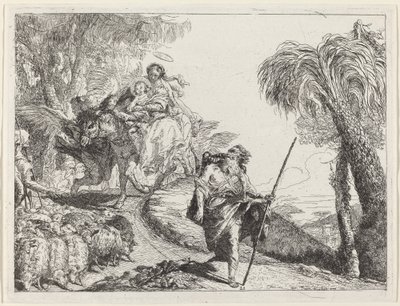 フォアグラウンドでのジョセフとの飛行 作： Giovanni Domenico Tiepolo