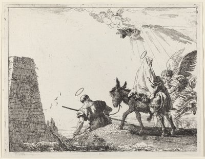 左にオベリスクのある飛行 作： Giovanni Domenico Tiepolo