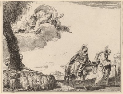 右側の聖家族との飛行 作： Giovanni Domenico Tiepolo