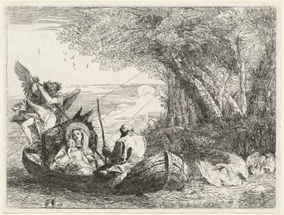 川を渡る聖家族 作： Giovanni Domenico Tiepolo
