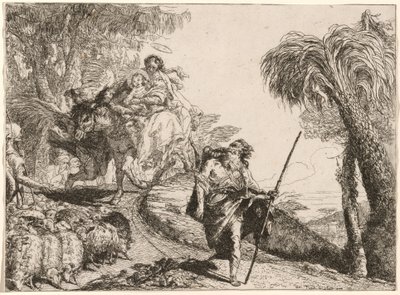 羊飼いの近くの道を下る聖家族 作： Giovanni Domenico Tiepolo