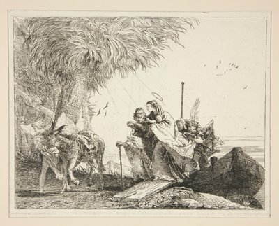 『エジプトへの逃避』シリーズより、下船する聖家族 作： Giovanni Domenico Tiepolo