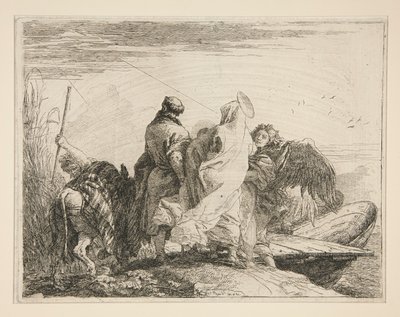 川の土手を離れる聖家族、シリーズ Idee pittoresche sopra la fuga in Egitto (Flight into Egypt) より 作： Giovanni Domenico Tiepolo