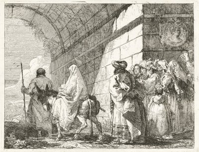 市のアーチの下を通る聖家族 作： Giovanni Domenico Tiepolo