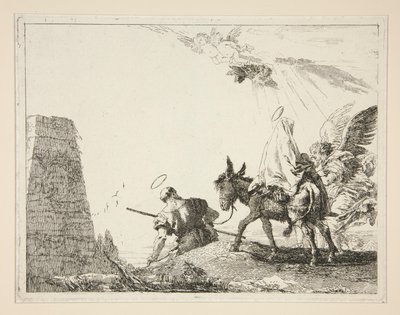 ピラミッドを通過する聖家族、シリーズ Idee pittoresche sopra la fuga in Egitto (Flight into Egypt) より 作： Giovanni Domenico Tiepolo