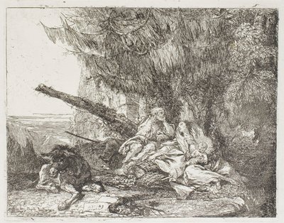 『エジプトへの逃避』のプレート 23、森で休む聖家族 作： Giovanni Domenico Tiepolo
