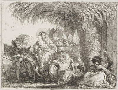 椰子の木の下の聖家族、『エジプトへの逃避』のプレート 6 作： Giovanni Domenico Tiepolo