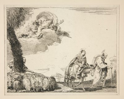 『エジプトへの逃避』シリーズの聖家族 作： Giovanni Domenico Tiepolo