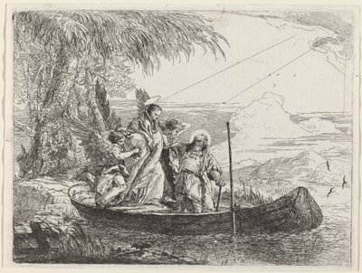船に乗り込む聖母子と天使たち 作： Giovanni Domenico Tiepolo