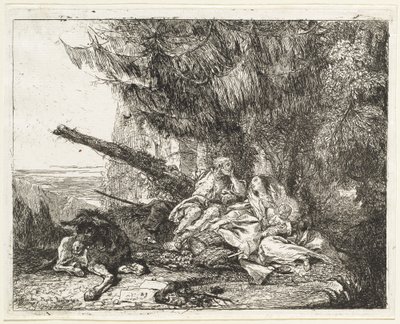 木の下の神聖な家族と一緒に飛行中の休息 作： Giovanni Domenico Tiepolo