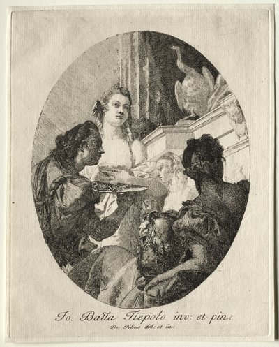 マークアンソニーの贈り物をクレオパトラに贈る3人の女性。 作： Giovanni Domenico Tiepolo