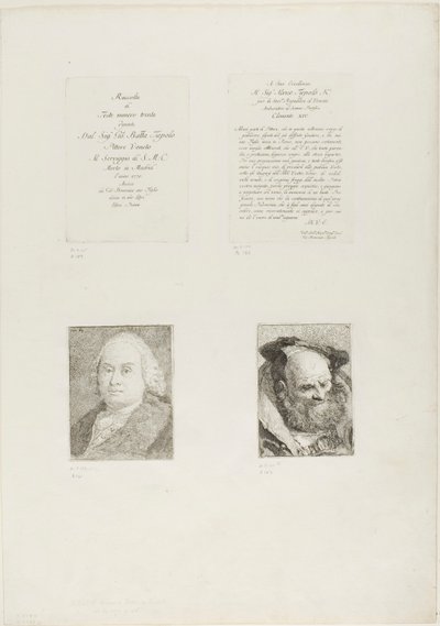 タイトル ページ、献辞、ジャンバッティスタ ティエポロの肖像、ひげを生やした老人 作： Giovanni Domenico Tiepolo