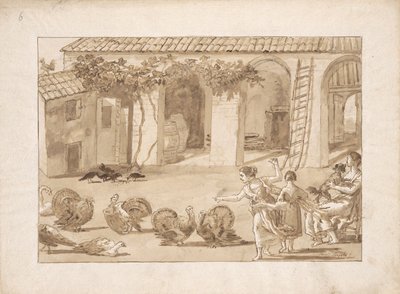 ベネチアの農場の七面鳥、ティエポロの 3 番目の絵 作： Giovanni Domenico Tiepolo
