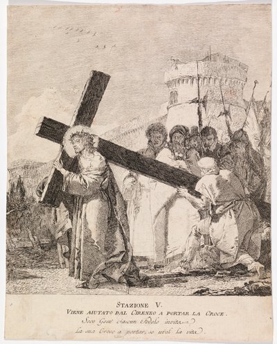 Via crucis - ステーションV キレネのシモンがイエスの十字架を運ぶのを助ける 作： Giovanni Domenico Tiepolo