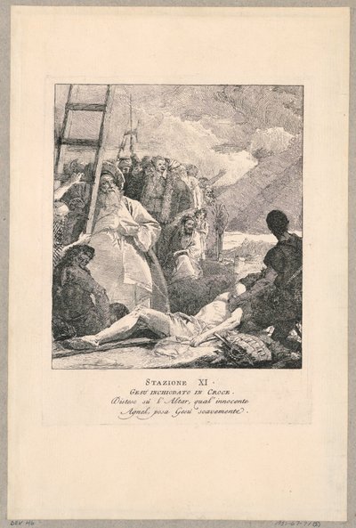 十字路経由 - 第 11 駅、十字架に釘付けにされたイエス 作： Giovanni Domenico Tiepolo