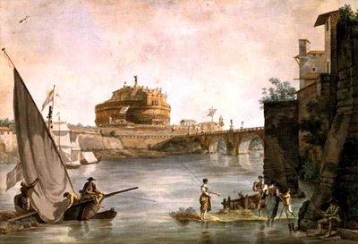 ローマのサンタンジェロ城にあるハドリアヌス帝の霊廟（紙にペン、水彩 作： Giovanni and Ducros Abraham Volpato