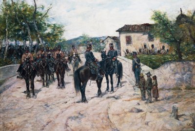騎兵隊の停車場、1890年頃、ジョヴァンニ・ファットーリ作、油彩・キャンバス、55x80cm 作： Giovanni Fattori
