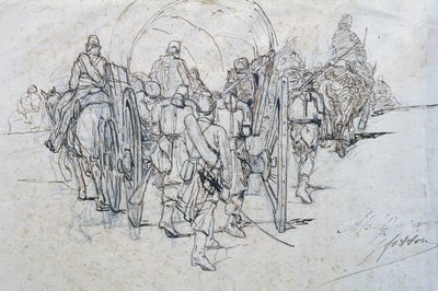 行進する物資のコンボイ 作： Giovanni Fattori