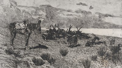 冬の海岸にいるロバとヤギ、1884～1908年。 作： Giovanni Fattori