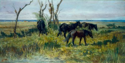 マレンマの牧草地。放牧された馬、1872年頃（油彩・キャンバス） 作： Giovanni Fattori