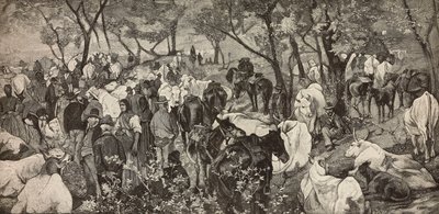 トスカーナのアペニン山脈の市場、Giovanni Fattori (1825-1908) の絵画からの彫刻、L