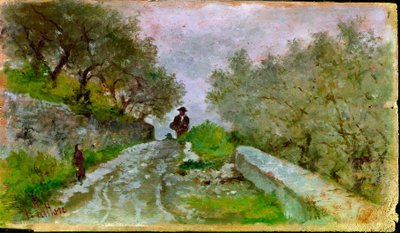 ウォーカーのいるオリーブへの道 ジョバンニ・ファットーリ（1825-1908）の絵 作： Giovanni Fattori