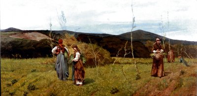 収穫期の畑での農民のマキアート。ジョヴァンニ・ファットーリ（1825-1908）による絵画 1866-1867年 薄暗い。90x180 cm ミラノ、個人蔵 作： Giovanni Fattori