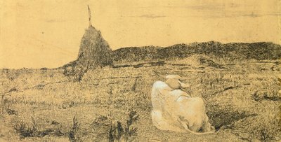 ジョヴァンニ・ファットーリ（1825-1908）の「平和な牛」（Pio Bove）、エッチング 作： Giovanni Fattori