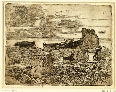 ジョヴァンニ・ファットーリ（1825-1908）作「休息する船員たち」、エッチング 作： Giovanni Fattori
