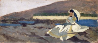 風景の中の座った女性 作： Giovanni Fattori