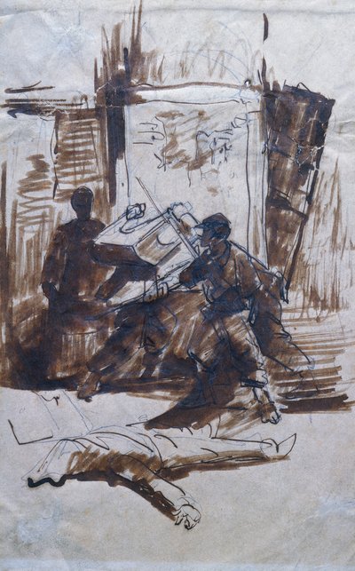 家の中で活躍する兵士たち 作： Giovanni Fattori