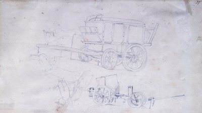 2台のカートと2人の兵士 作： Giovanni Fattori