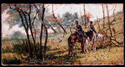木の下で乗馬する二人の兵士（Two horse-legers） - 絵画 作： Giovanni Fattori