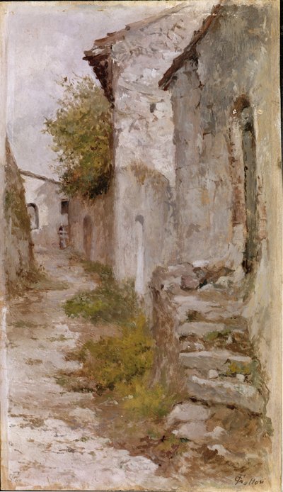 村の道（油彩・キャンバス 作： Giovanni Fattori