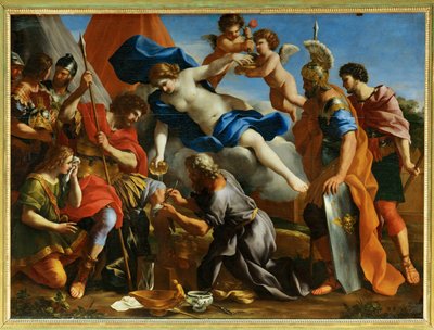 アエネアスの傷にディクタムを注ぐヴィーナス． 作： Giovanni Francesco (1610-62) Romanelli