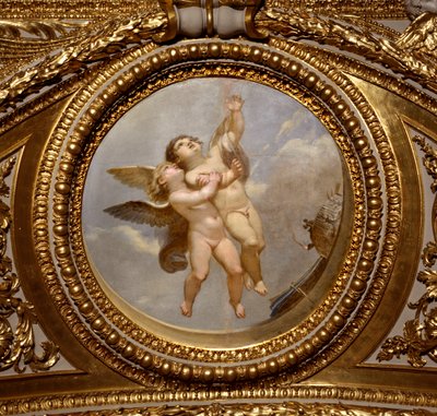 愛。ジョヴァンニ・ロマネリ（1601-1662）が描いた絵画で、オーストリア王妃アンネ（1601-1666）の夏の居室の寝室であるアントナイン・ホールの天井を飾っています。1655-1658年頃。パリ、ルーヴル美術館 作： Giovanni Francesco Romanelli