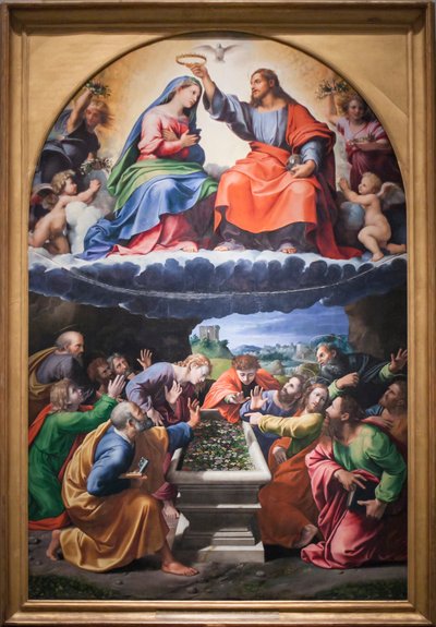 聖母の戴冠、またはモンテルーチェのマドンナ、1505〜25年頃（パネルに油彩） 作： Giovanni Francesco (c.1488 1528) Penni