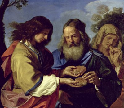 両親にハニカムを提供するサムソン 作： Giovanni Francesco Barbieri