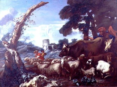 牛や羊を飼っている農家の人たち 作： Giovanni Francesco Castiglione