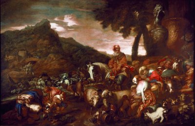 アブラハムの旅 ジョバンニ・ベネデット・カスティリオーネ・ディット・イル・グレケット（1610-1665）の絵画 1654年 パラッツォ・ロッソのガレリア 遺伝子 作： Giovanni Francesco Castiglione