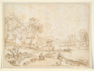 漁師と川岸の崖 作： Giovanni Francesco Grimaldi