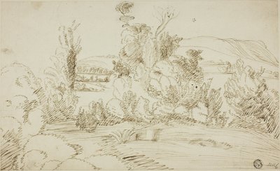 遠くに丘のある木立 作： Giovanni Francesco Grimaldi